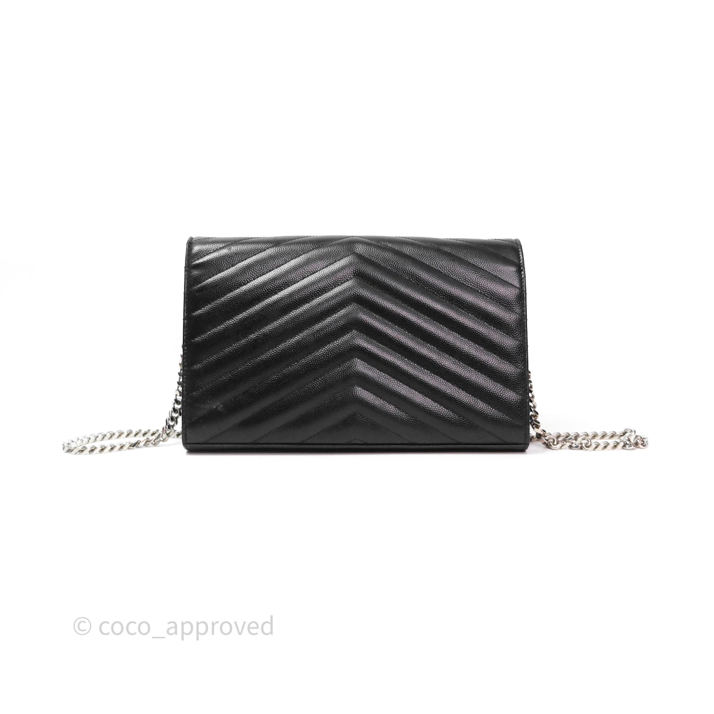 Saint Laurent Wallet on Chain WOC Black Grained Leather Sliver Hardware