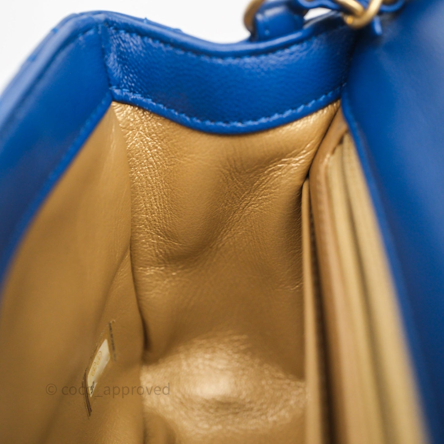 Chanel Pearl Crush Mini Square Quilted Blue Lambskin Aged Gold Hardware