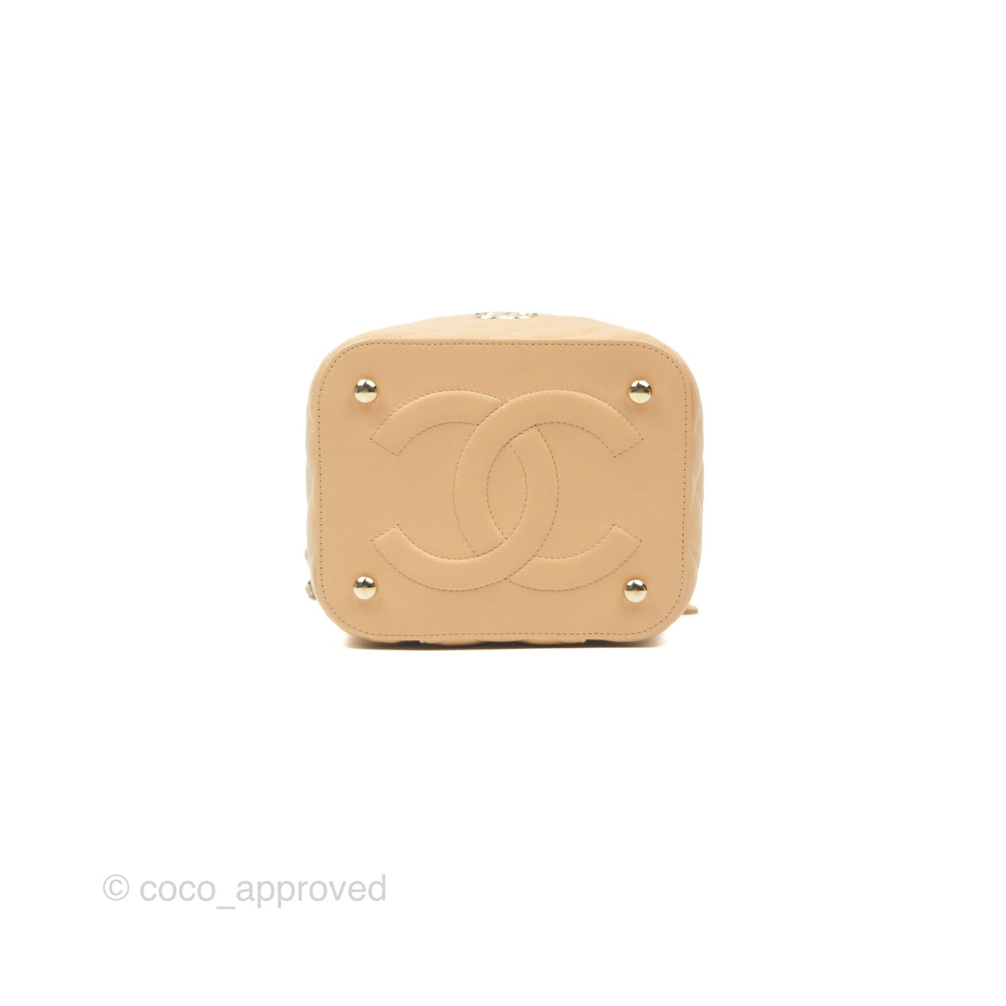 Chanel Small Quilted Top Handle Vanity Case Beige Lambskin Gold Hardware