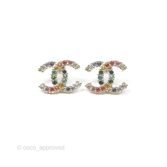 Chanel Crystal CC Earrings Rainbow Gold Tone 21V