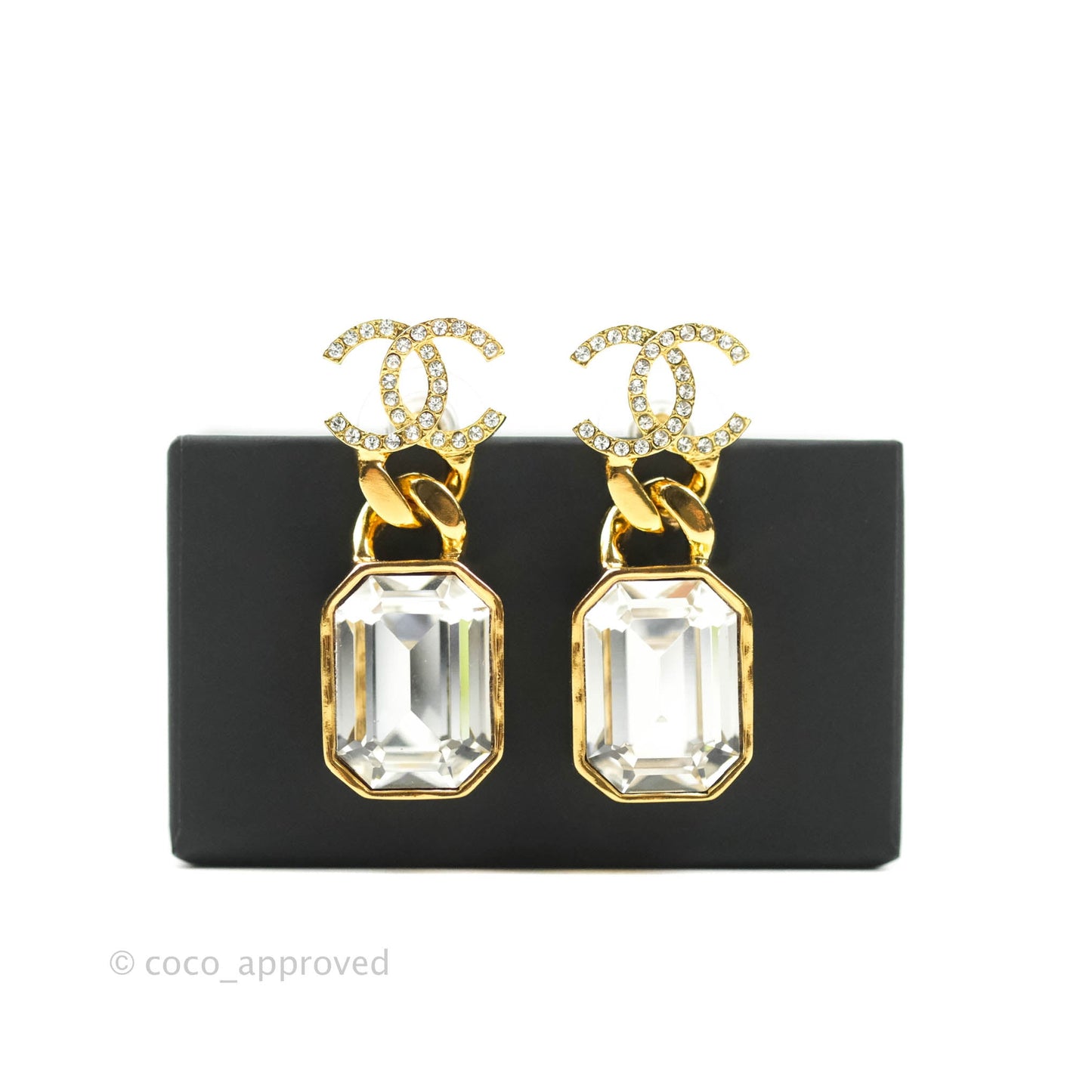 Chanel CC Crystal Drop Earrings Gold Tone 21A