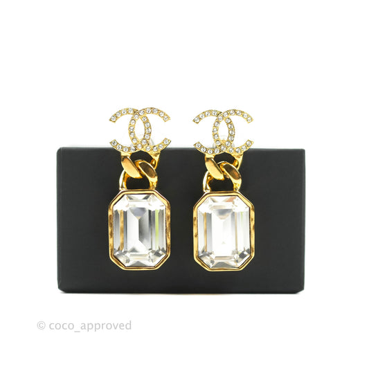 Chanel CC Crystal Drop Earrings Gold Tone 21A