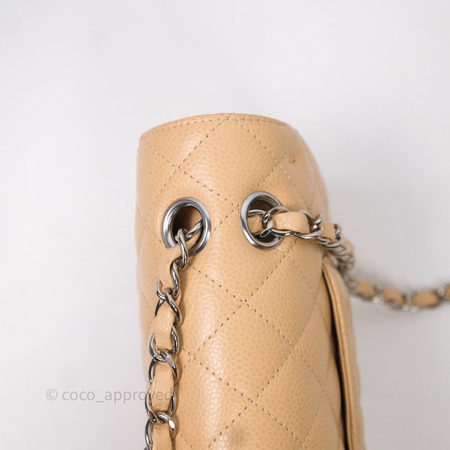 Chanel Classic M/L Medium Flap Quilted Beige Caviar Silver Hardware
