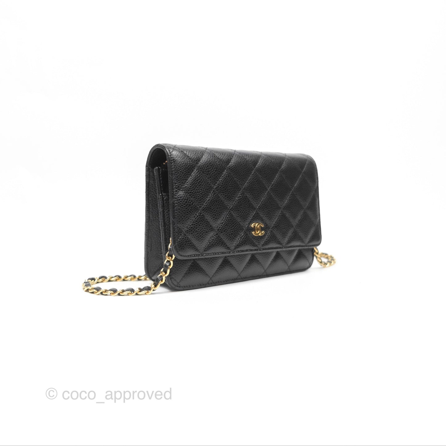 Chanel Classic Wallet On Chain WOC Quilted Black Caviar Gold Hardware
