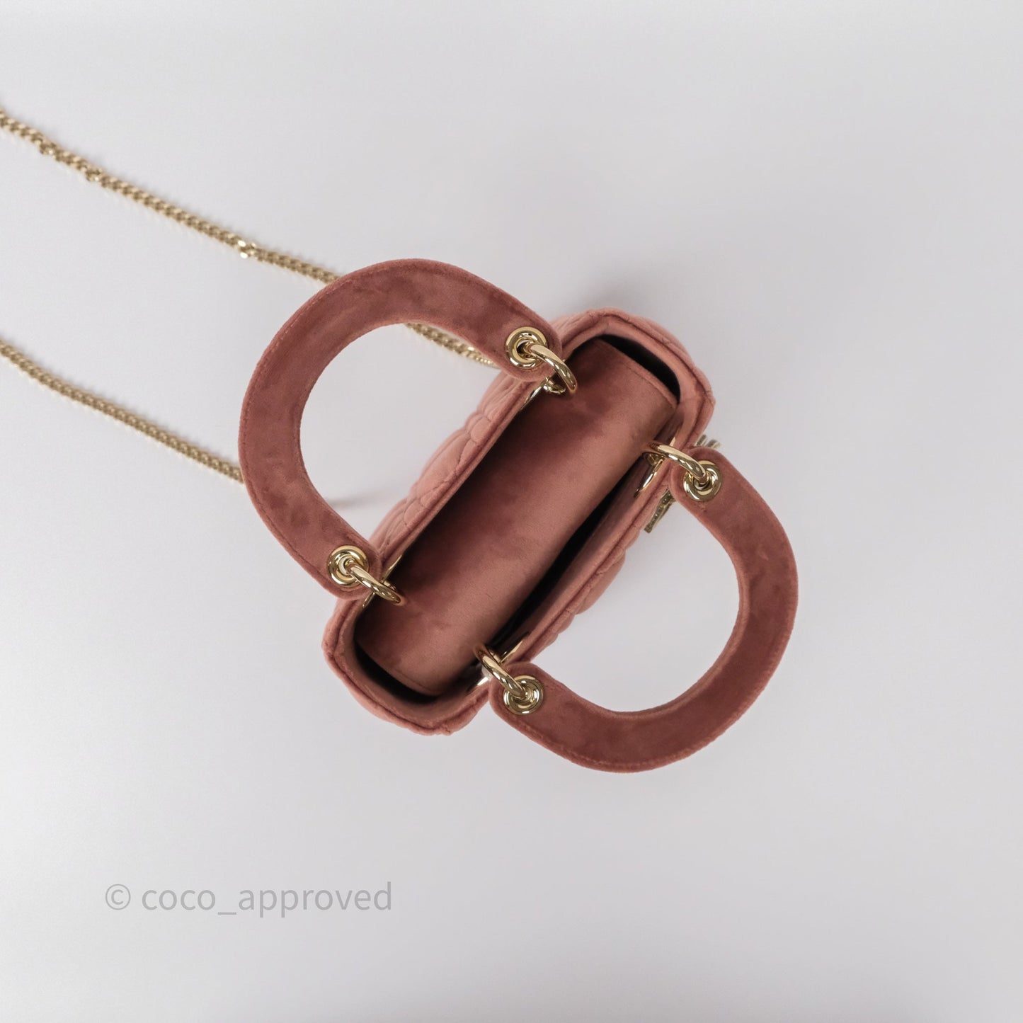Dior Mini Lady Dior Pink Velvet Cannage Crystal Charms Gold Hardware