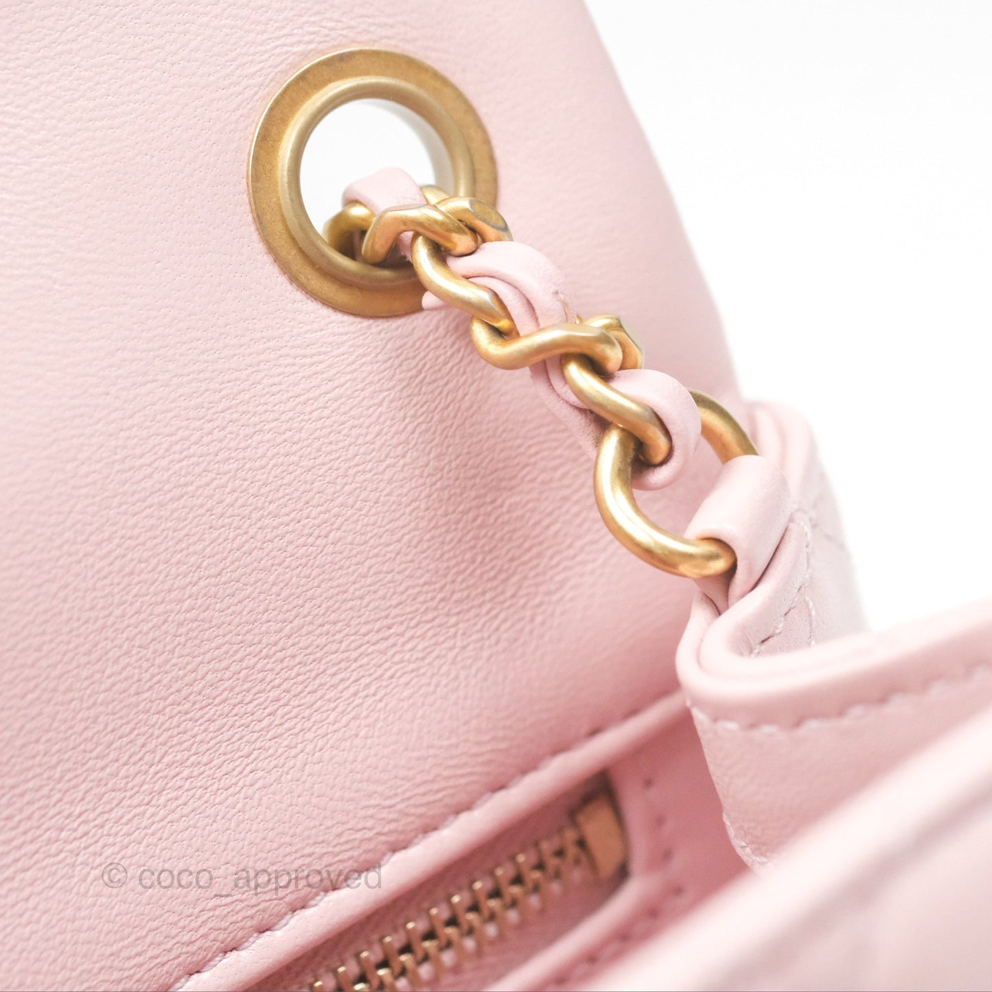 Chanel Pearl Crush Mini Square Quilted Light Pink Lambskin Aged Gold Hardware