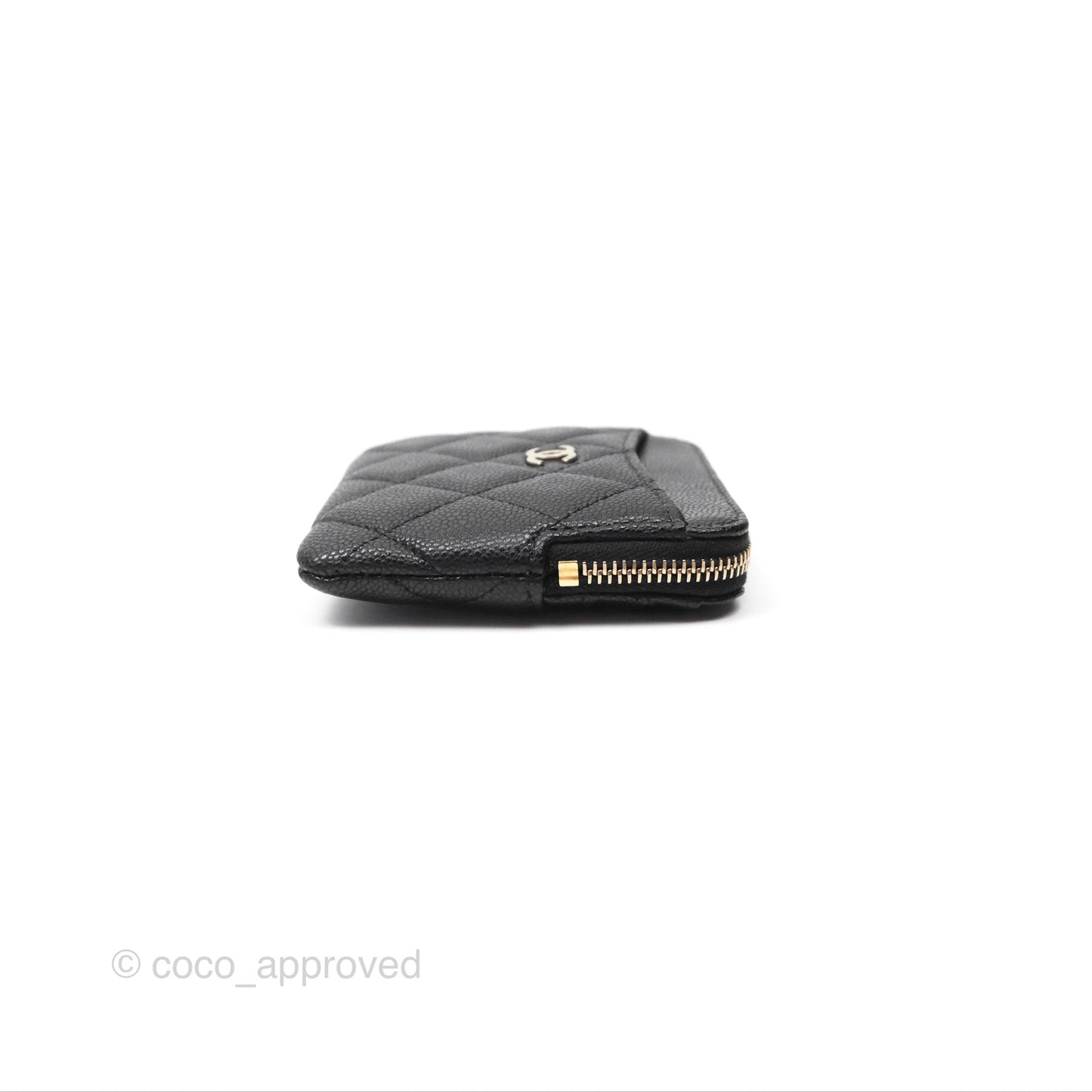Chanel Quilted Classic Zip Card Holder Wallet Black Caviar Gold Hardware