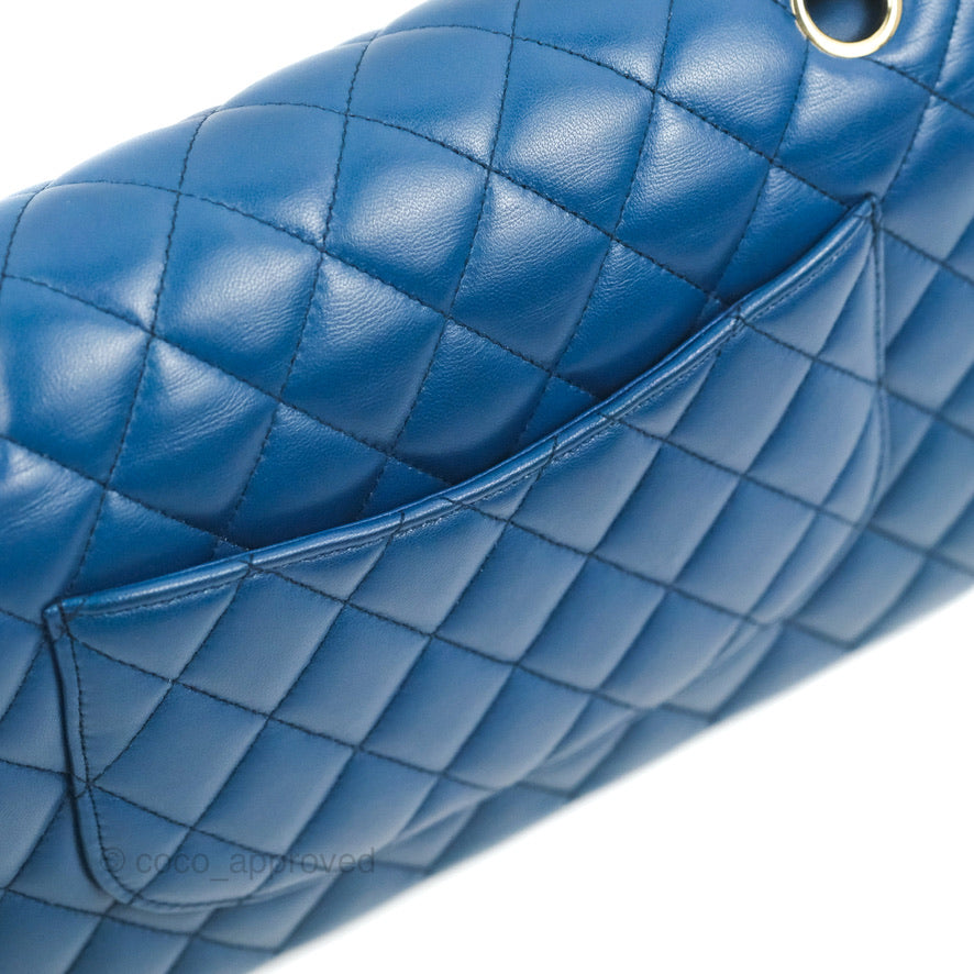 Chanel Classic M/L Medium Flap Quilted Dark Blue Lambskin Gold Hardware