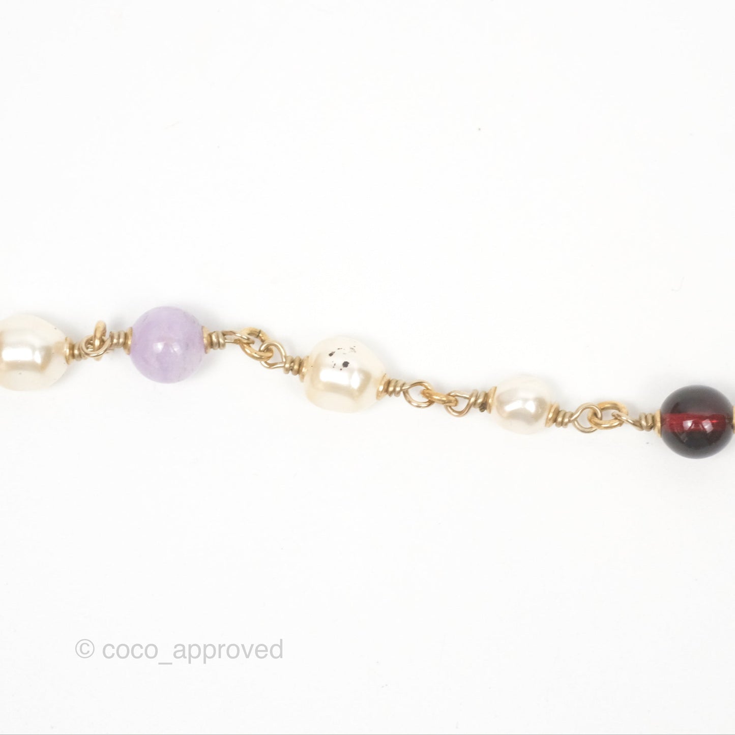 Chanel CC Pearl GemStone Long Necklace Gold Tone 17A