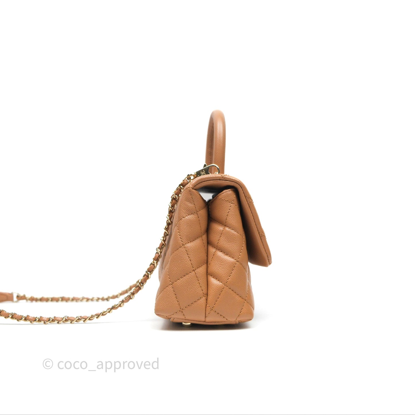 Chanel Small Coco Handle Dark Beige Caramel Caviar Gold Hardware