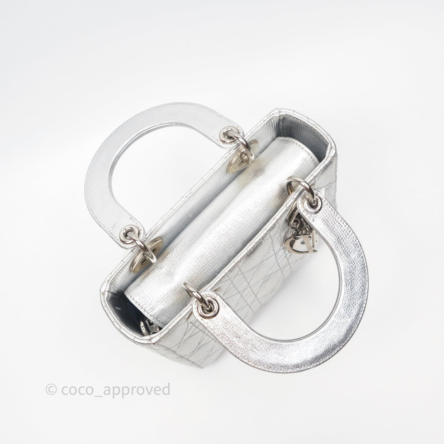Christian Dior Small Lady Dior My ABCDior Silver Metallic Grained Calfskin Cannage