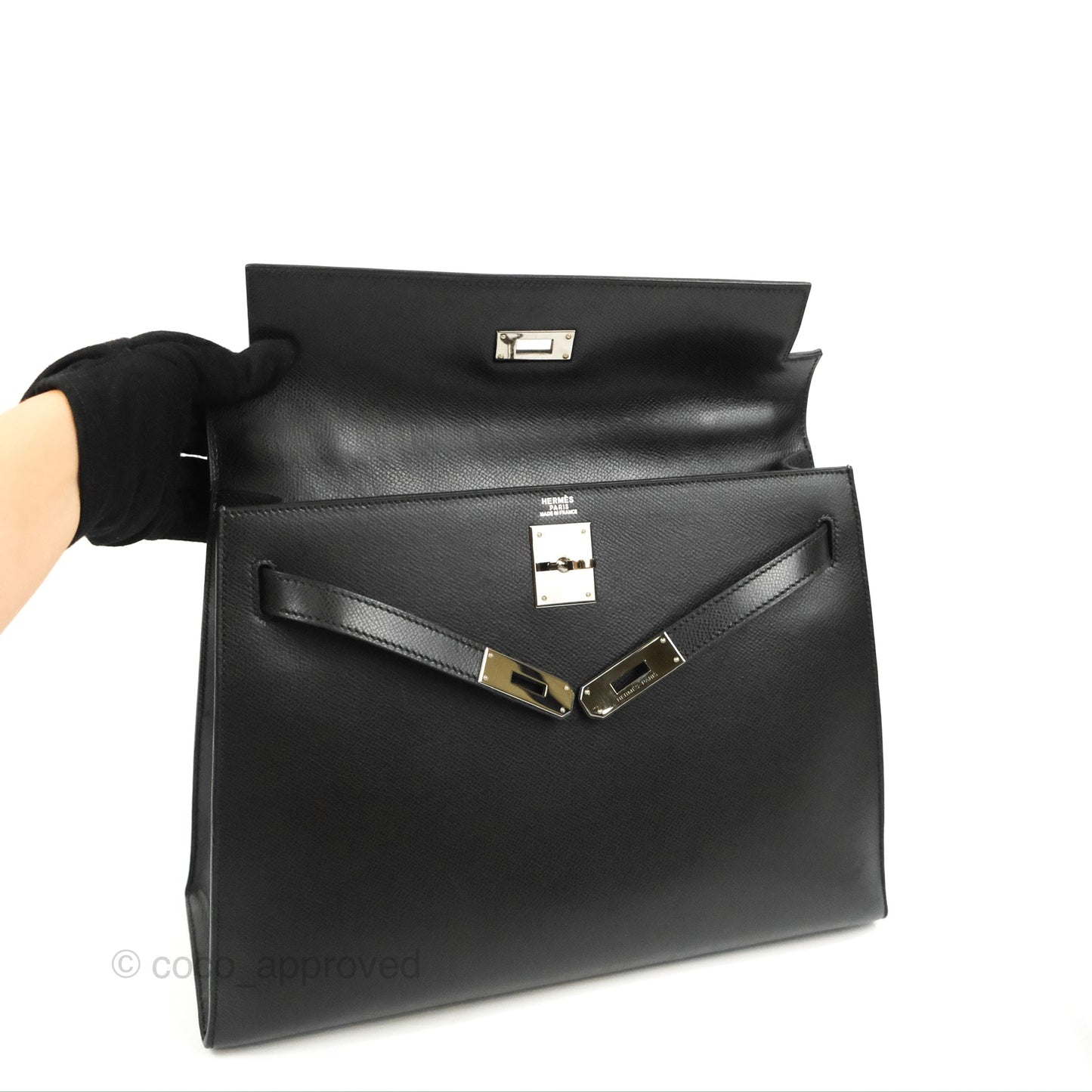 Hermès Kelly 32 Sellier Black Epsom Palladium Hardware