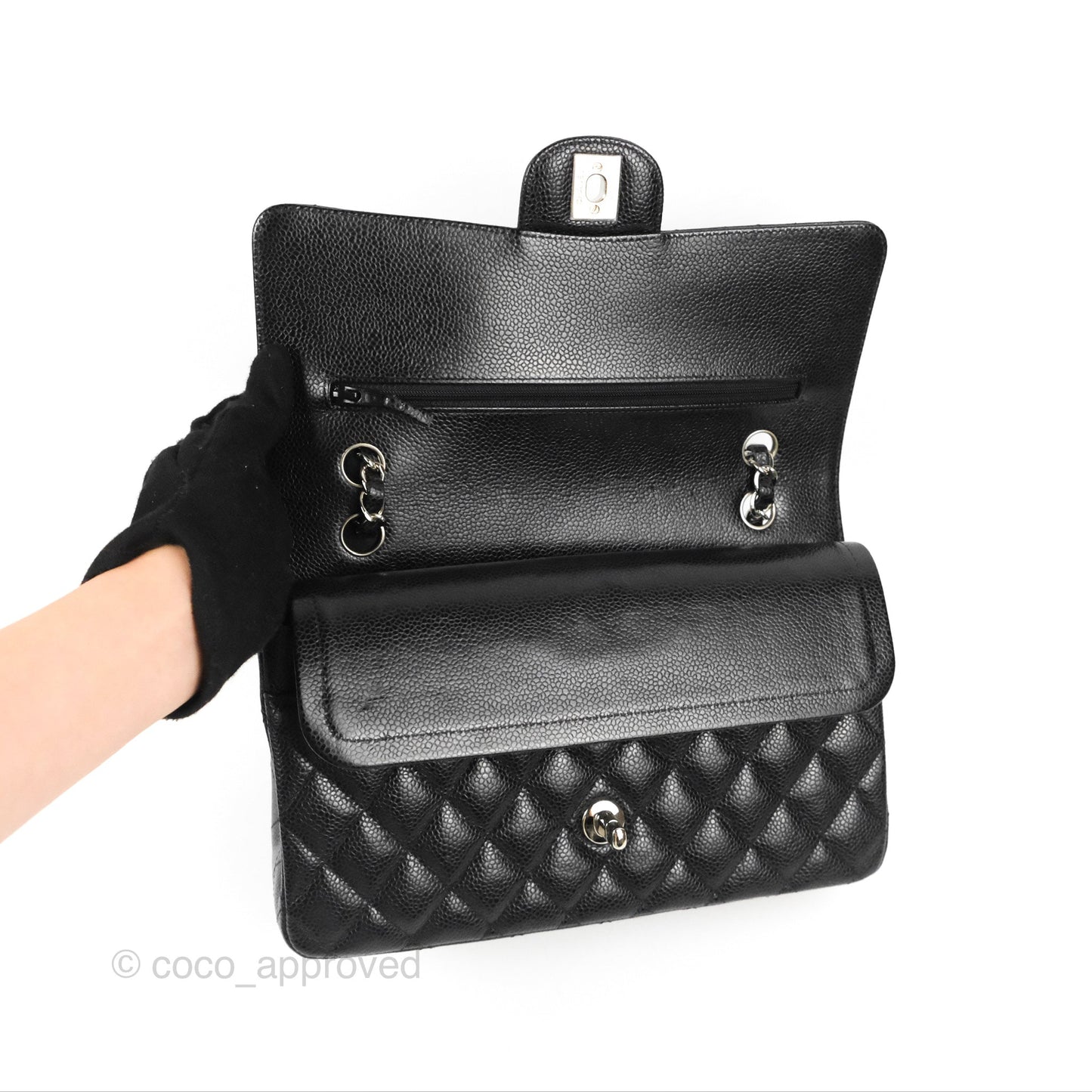 Chanel Classic M/L Medium Flap Quilted Black Caviar Silver Hardware
