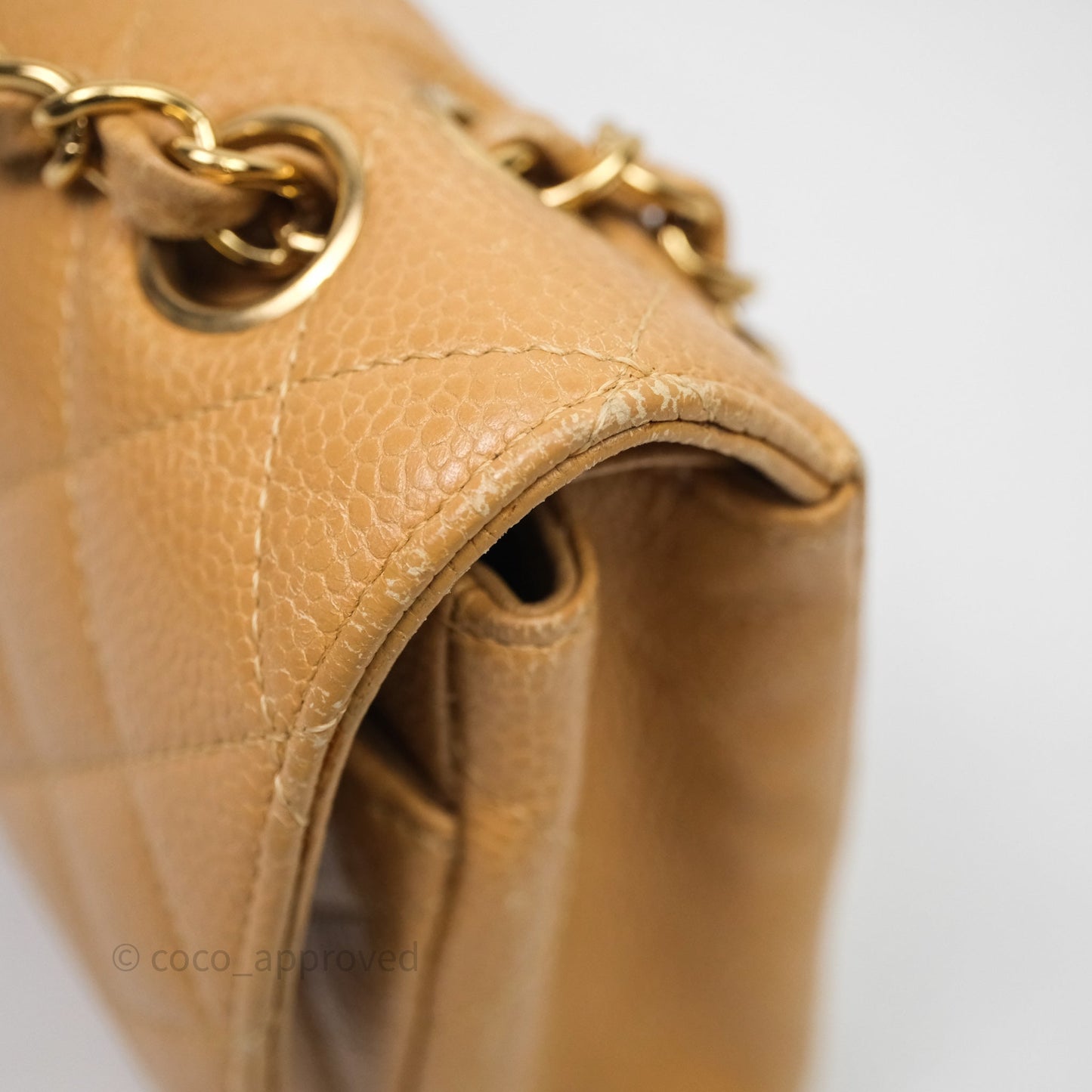 Chanel Vintage Small Classic Flap Beige Claire Caviar 24K Gold Hardware
