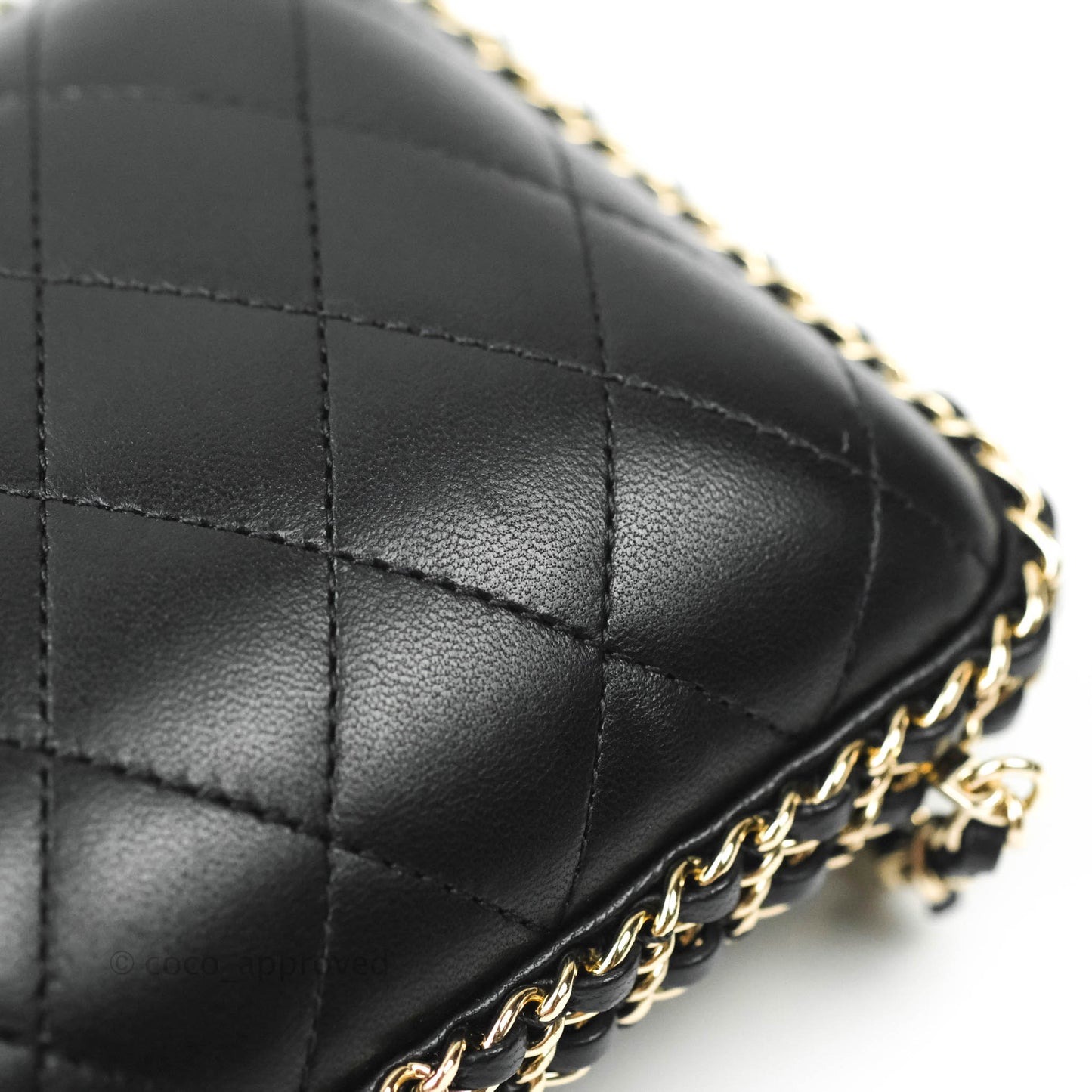 Chanel Quilted Chain Around Clutch Black Lambskin Gold Hardware