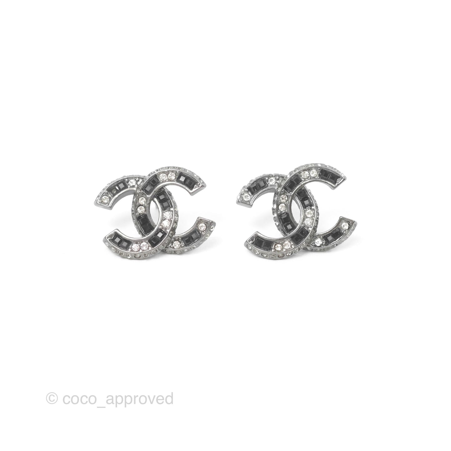 Chanel Crystal CC Earrings Black Tone
