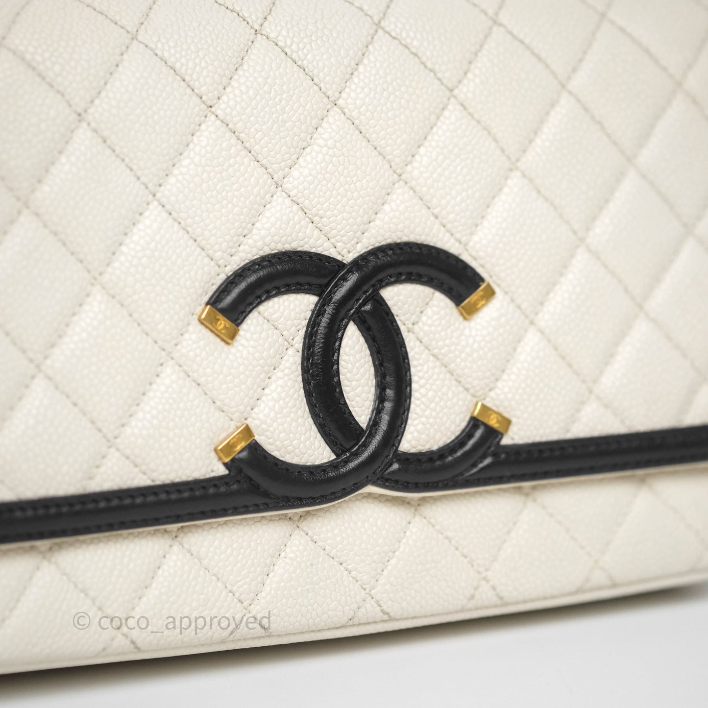 Chanel Quilted Medium CC Filigree Flap White/ Black Caviar