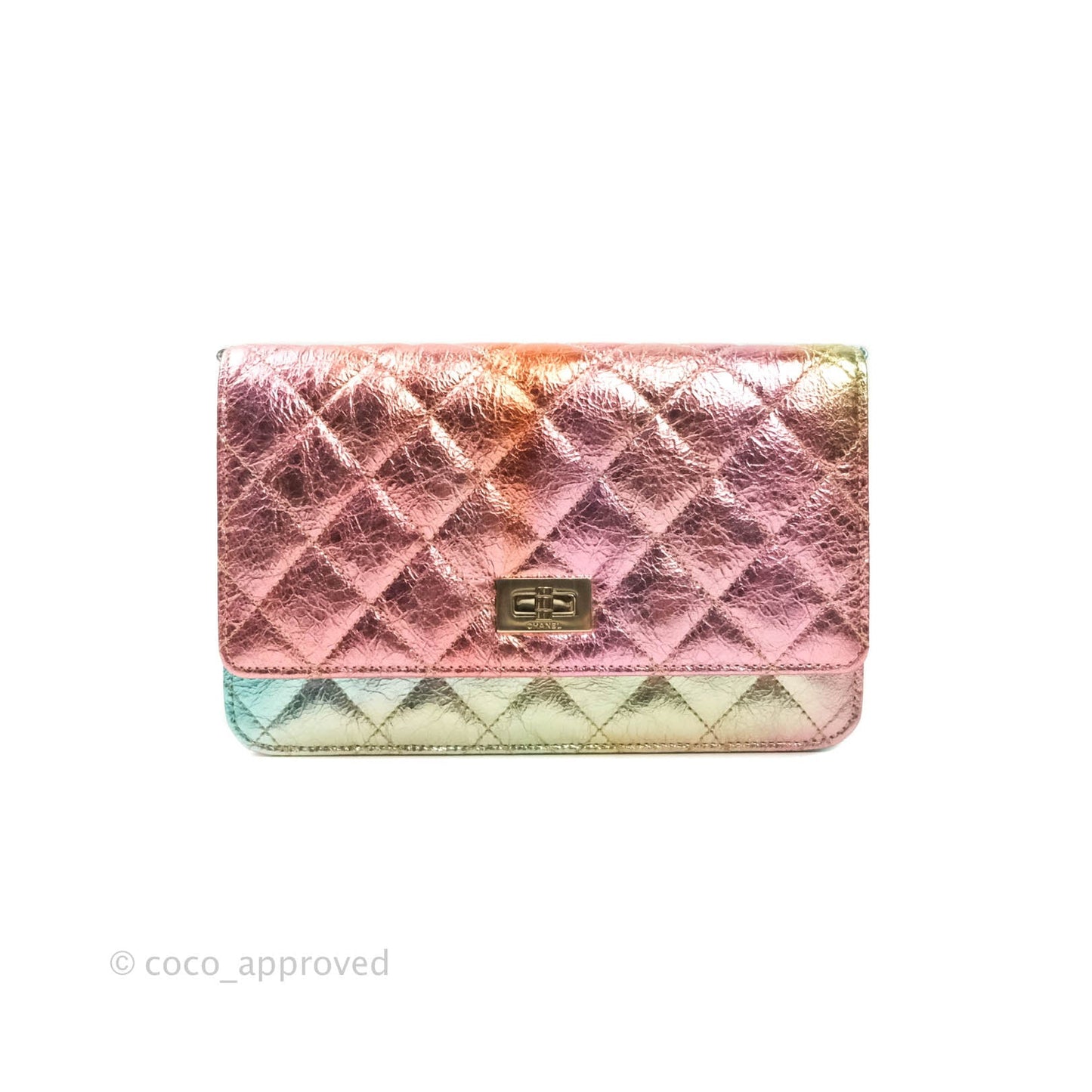 Chanel Quilted Reissue Wallet On Chain WOC Metallic Rainbow Aged Calfskin Gold Hardware