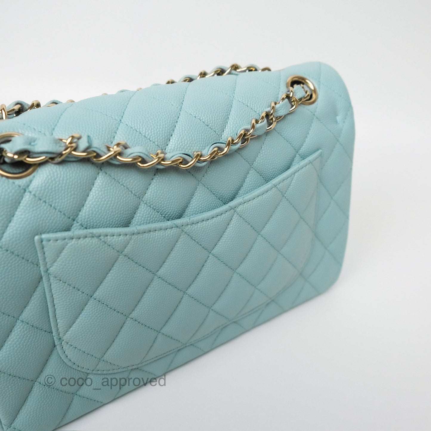 Chanel Small S/M Classic Flap Quilted Tiffany Blue Caviar Gold Hardware
