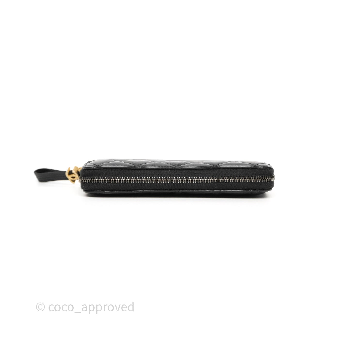 Chanel Quilted Gabrielle Zip Long Wallet Black Aged Gold Hardware