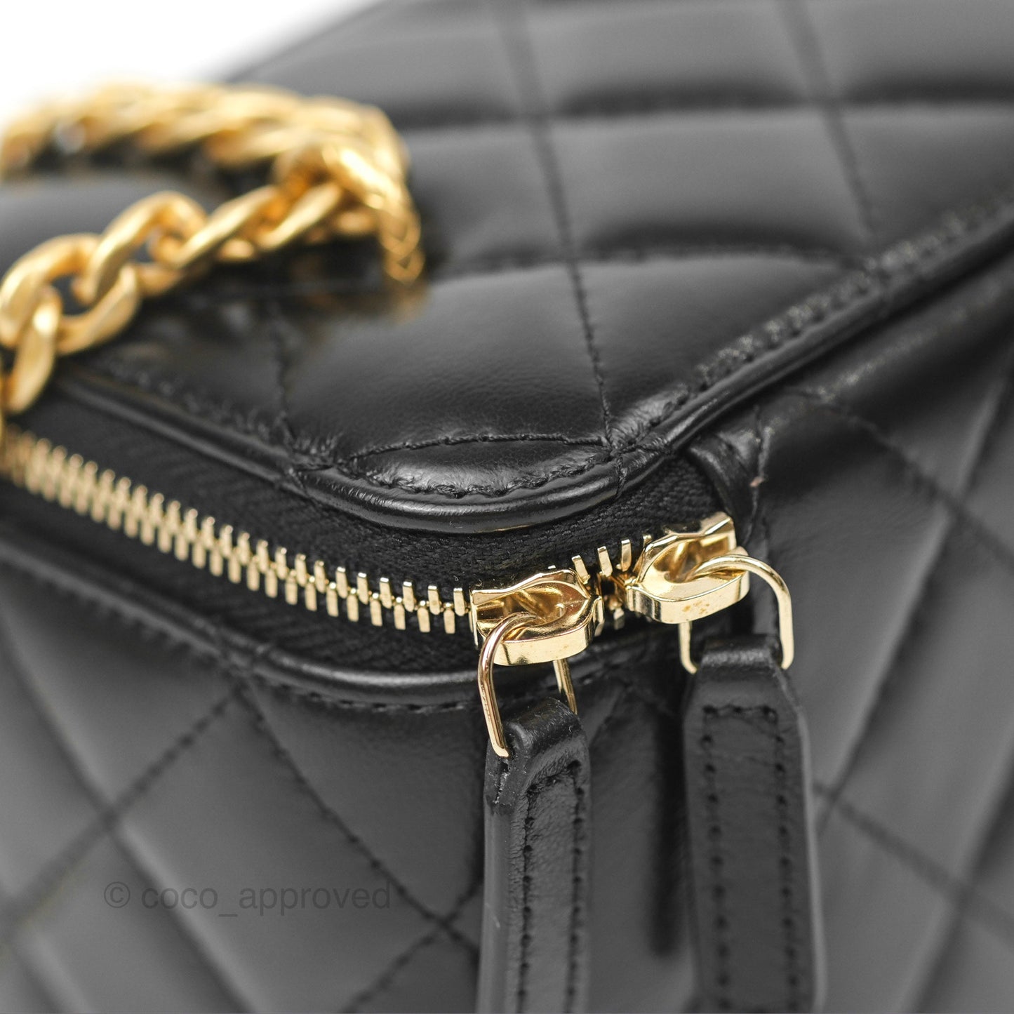 Chanel Vanity with Adjustable Chain Black Lambskin Aged Gold Hardware