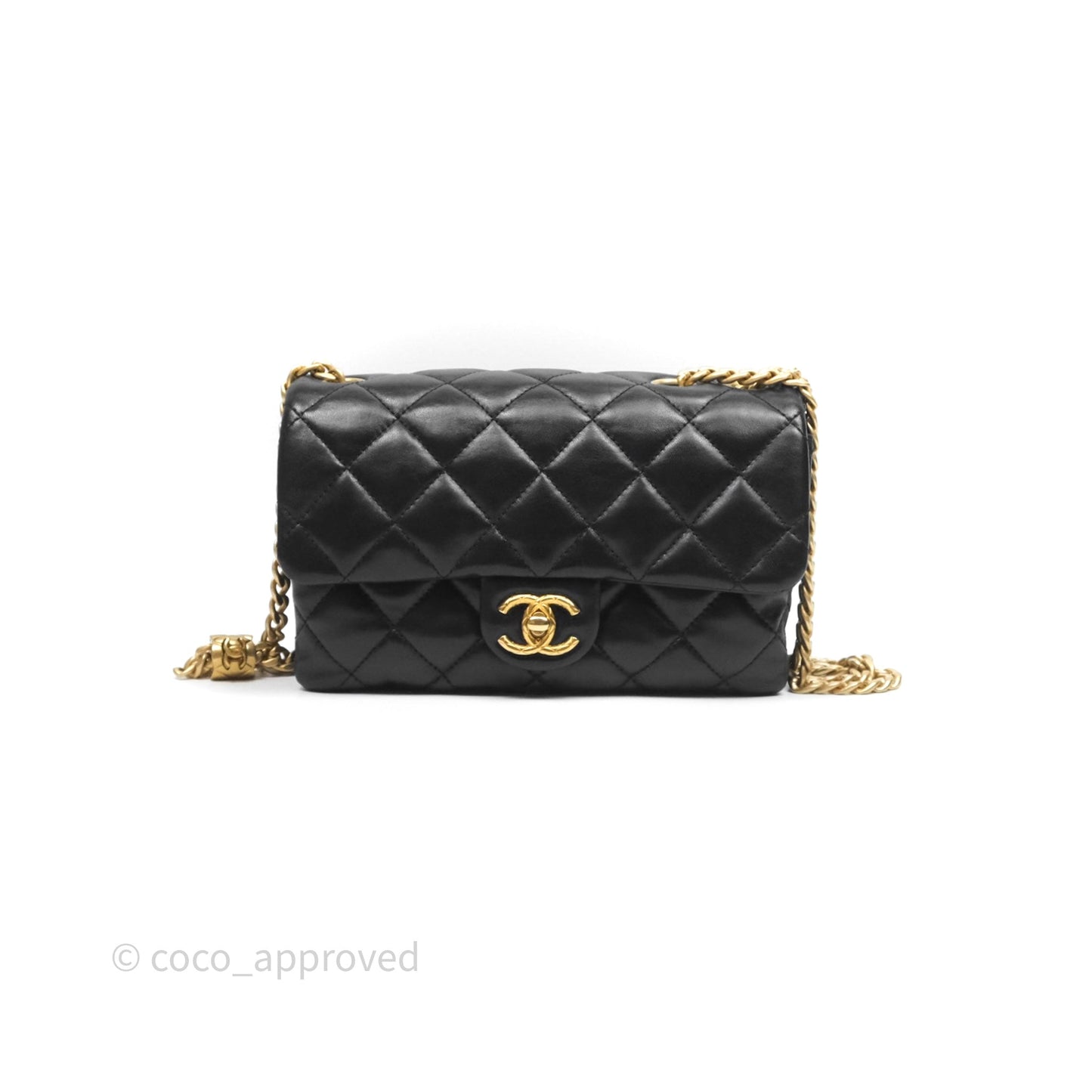 Chanel Small All Slide Adjustable Chain Flap Bag Black Lambskin Aged Gold Hardware 22K