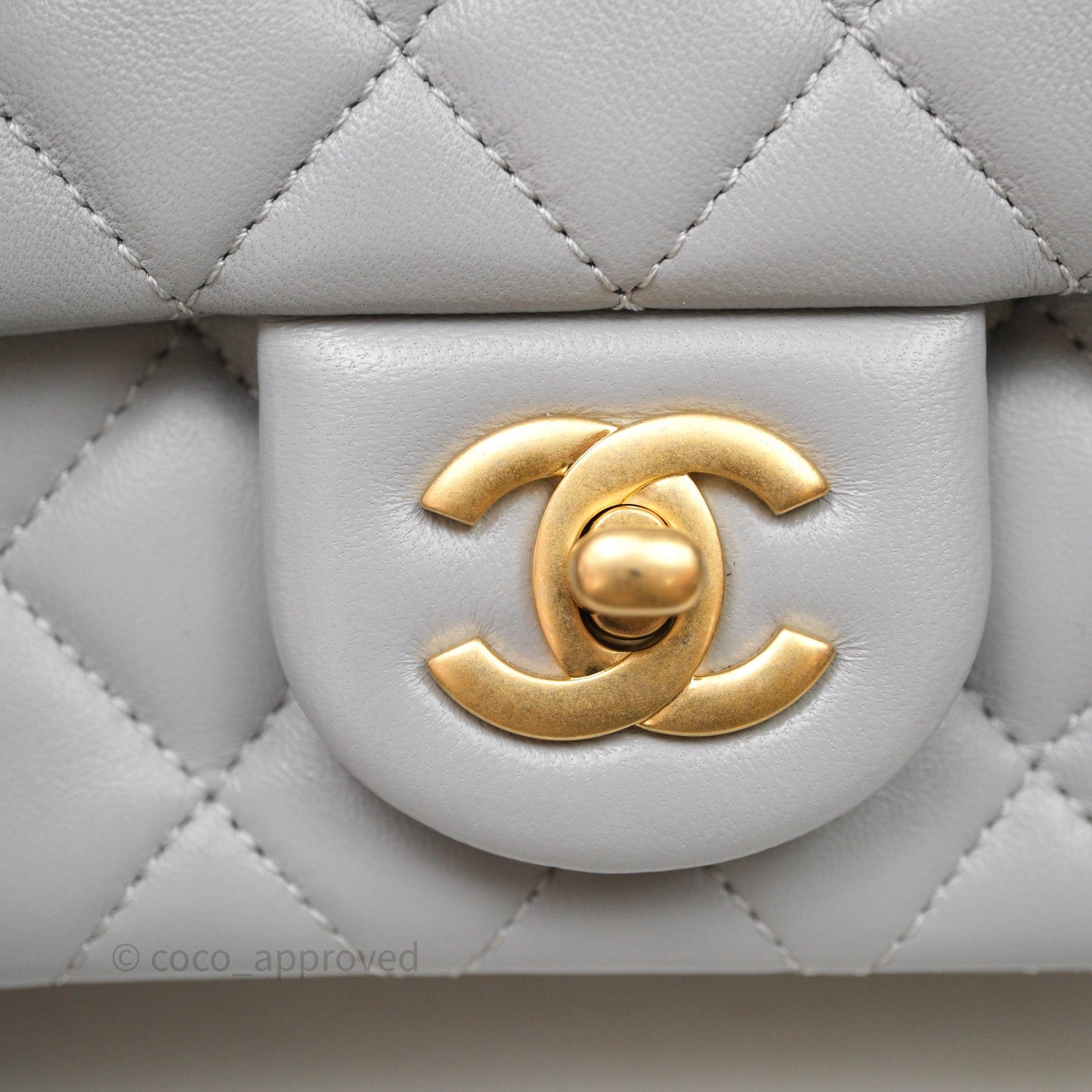 Chanel Pearl Crush Mini Square Quilted Grey Lambskin Aged Gold Hardware