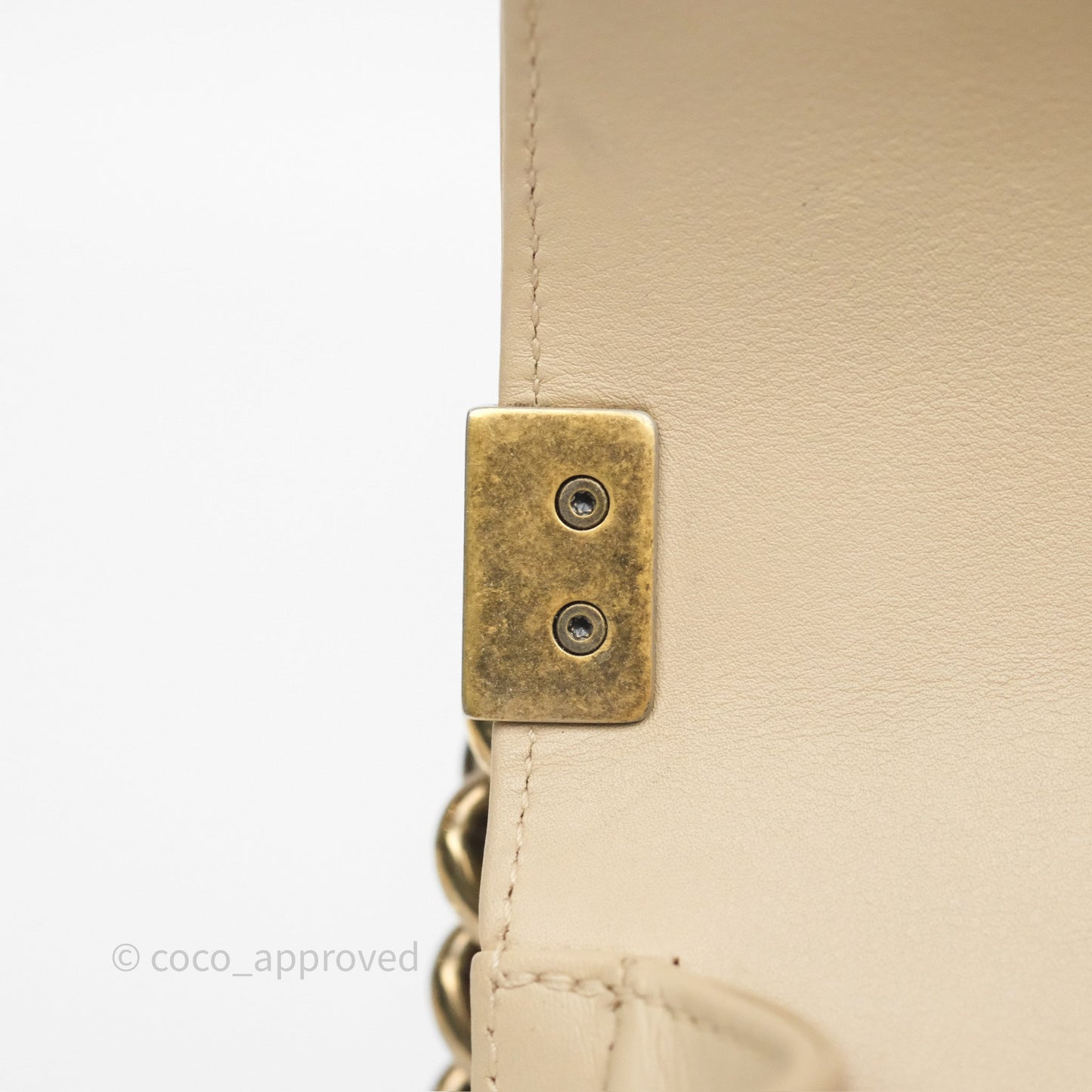 Chanel Small Boy Stingray Beige Antique Gold Hardware