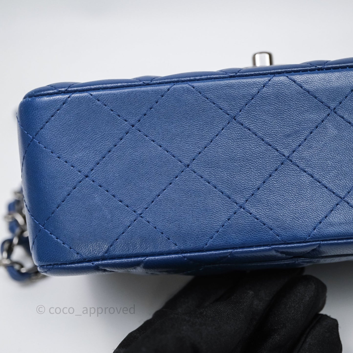 Chanel Mini Rectangular Flap Quilted Navy Lambskin Silver Hardware