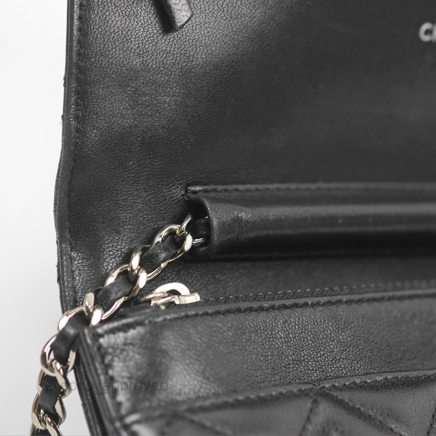 Chanel Quilted Classic Wallet On Chain WOC Black Lambskin Silver Hardware