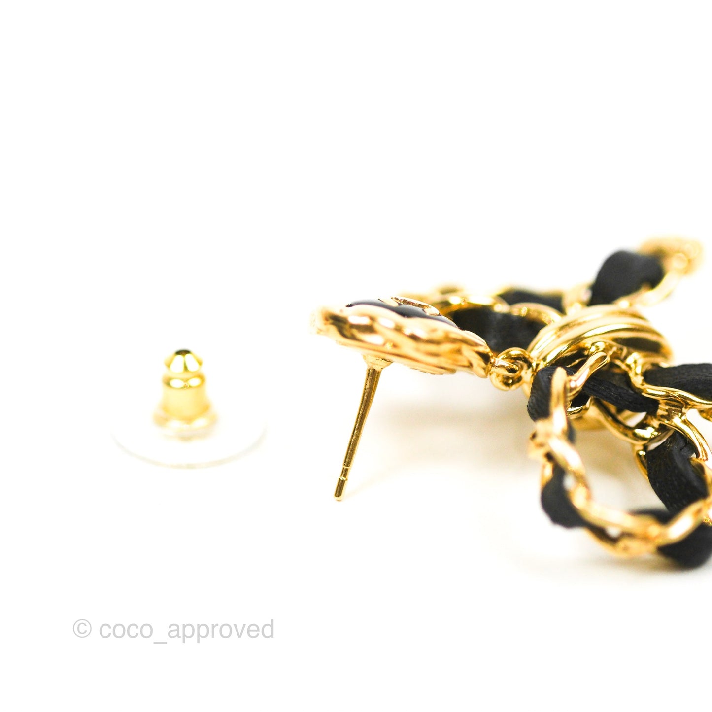 Chanel CC Chain Bow Earrings Black Lambskin Gold Tone 22A