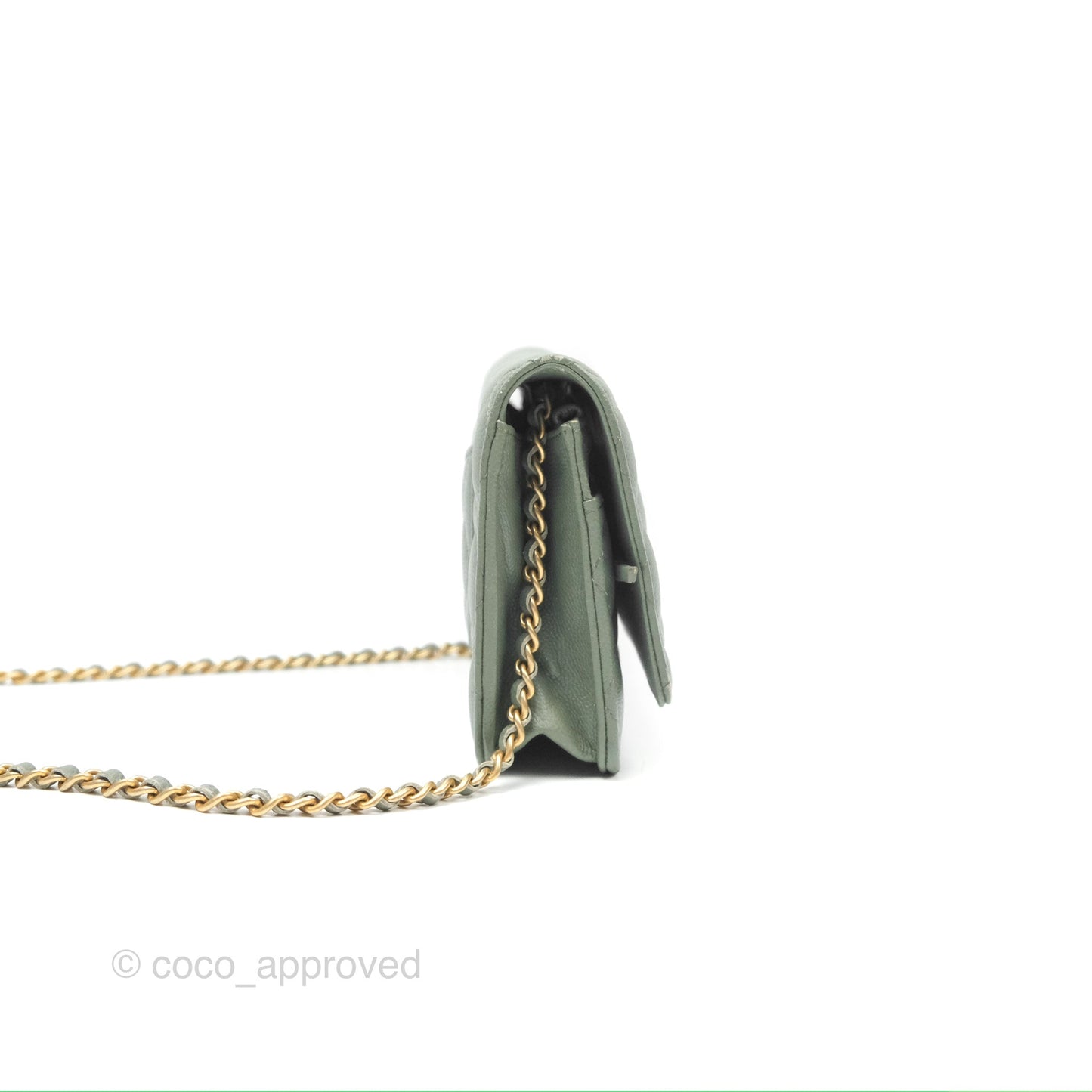 Chanel Classic Quilted Wallet On Chain WOC Glitter Dark Tiffany Green Caviar Aged Gold Hardware