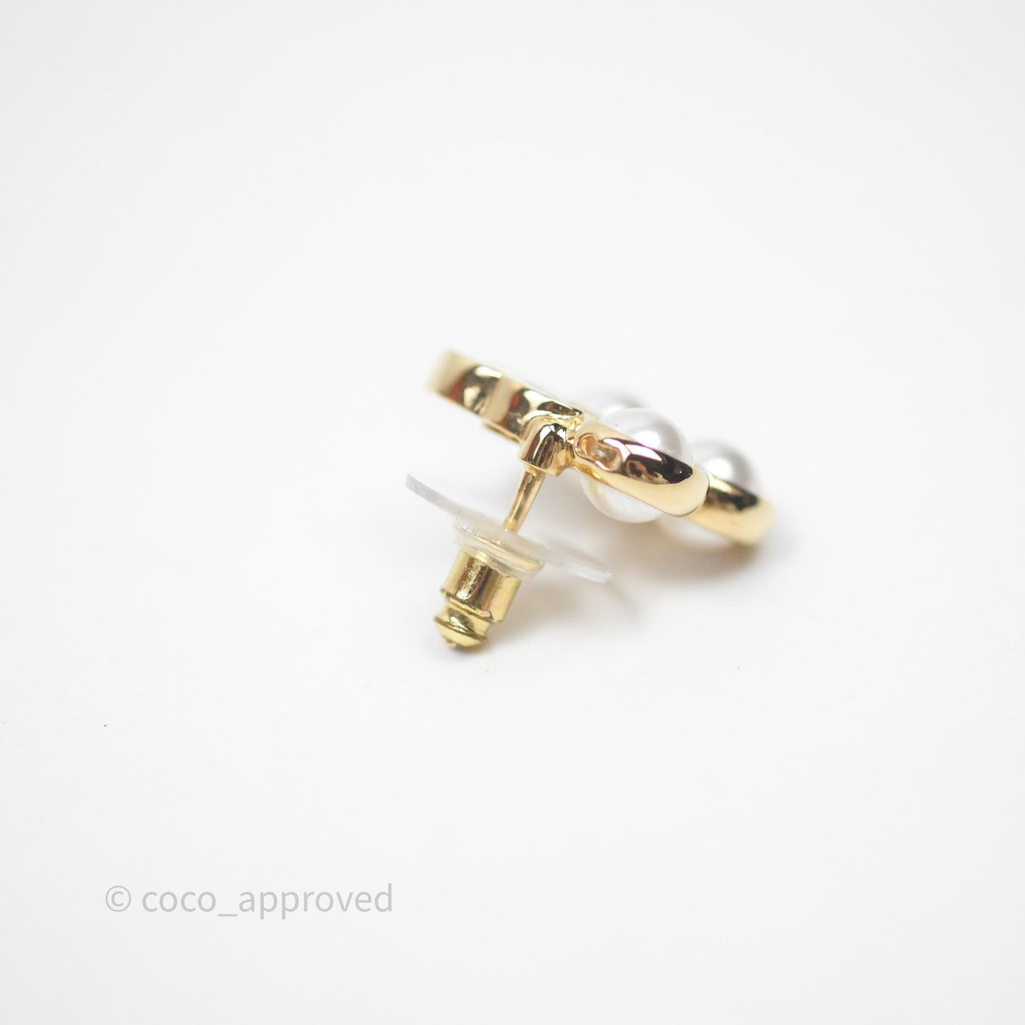 Chanel CC Pearl Earrings Gold Tone 24S
