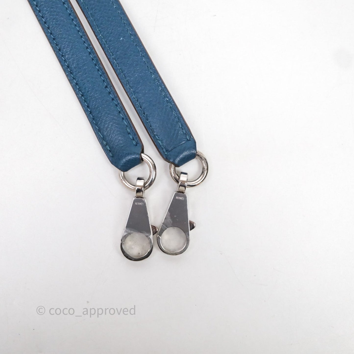 Hermès Kelly 32 Sellier Bleu Thalassa 7A/ White Epsom Palladium Hardware