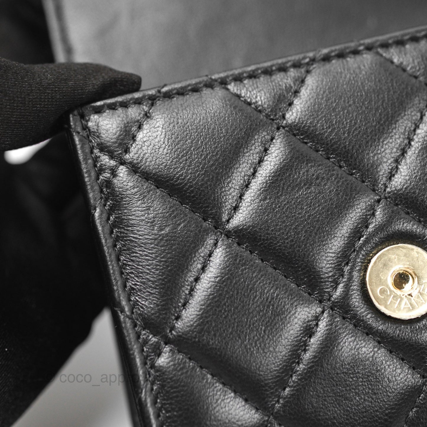 Chanel Mini Handle Clutch With Chain Black Lambskin Gold Hardware