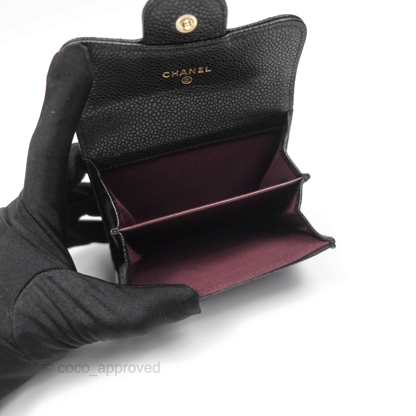 Chanel Caviar Quilted Flap Card Holder Black Gold Hardware