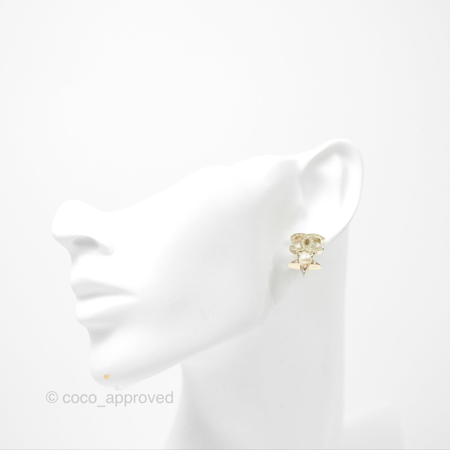 Chanel Crystal CC Star & Heart Pearl Earrings Gold Tone 19B