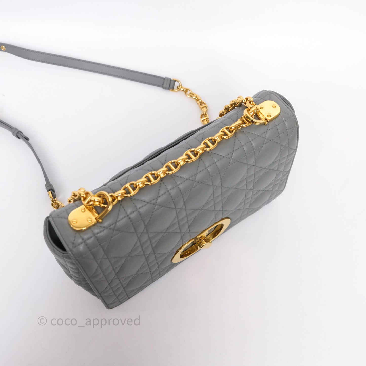 Christian Dior Caro Bag Medium Stone Grey Cannage Calfskin Gold Hardware