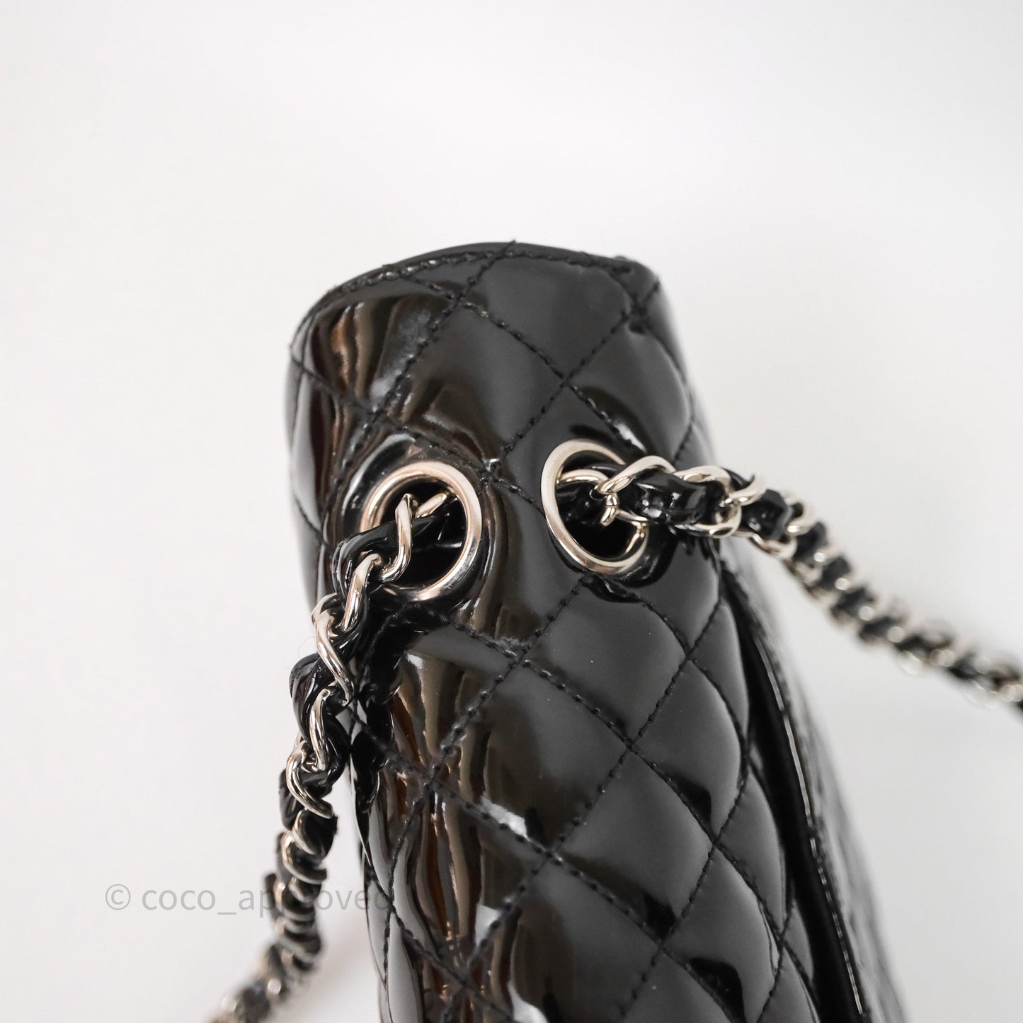 Chanel Quilted Medium Flap Black Patent Silver Hardware