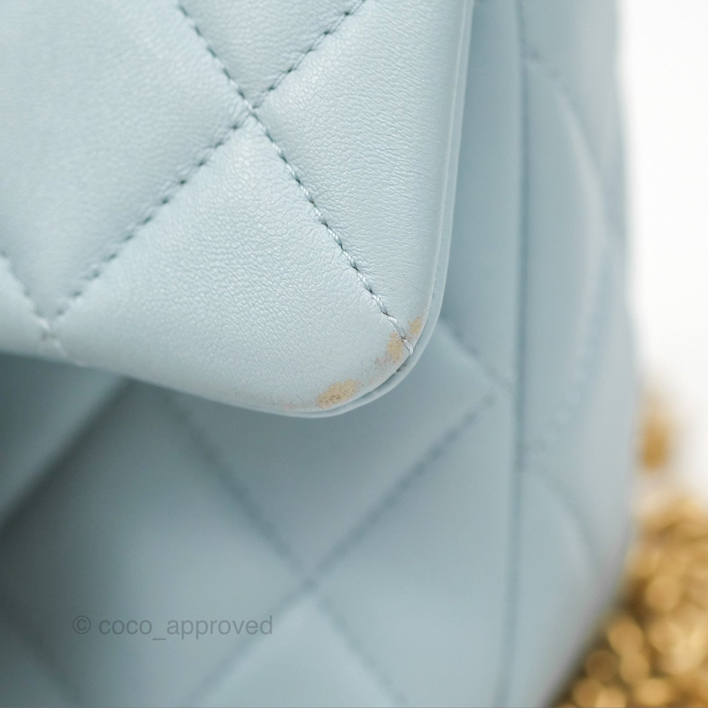 Chanel Quilted Enamel Pending CC Mini Square Flap Baby Blue Lambskin 22P