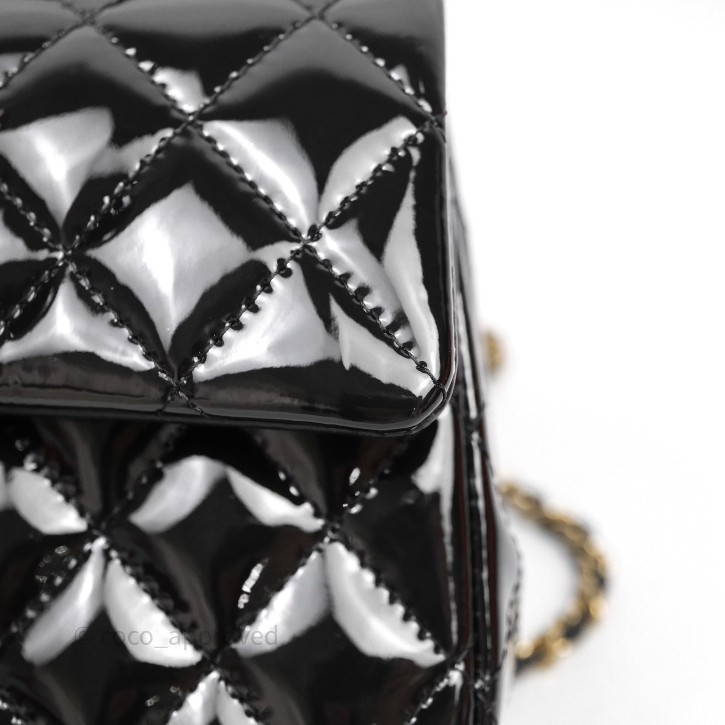 Chanel Top Handle Mini Rectangular Flap Black Patent Gold Hardware