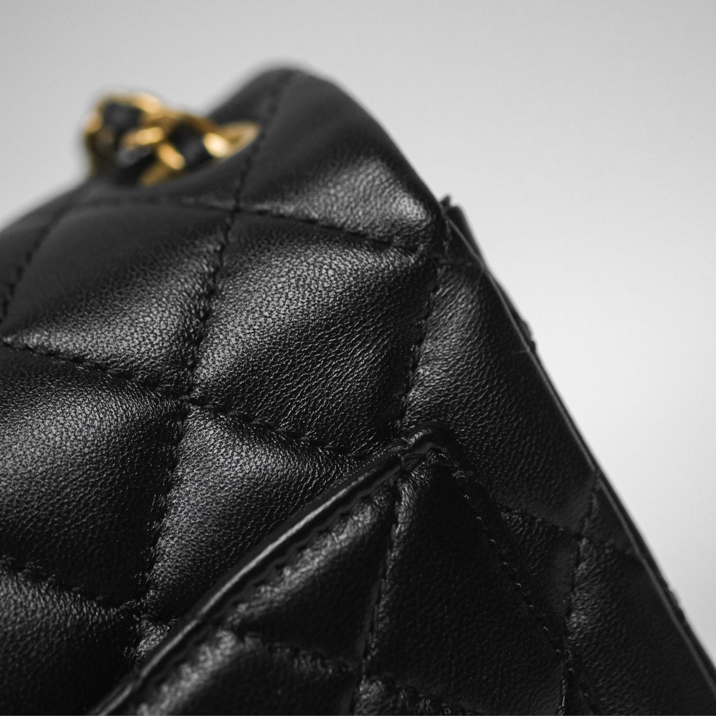 Chanel Pearl Crush Mini Square Quilted Black Lambskin Aged Gold Hardware