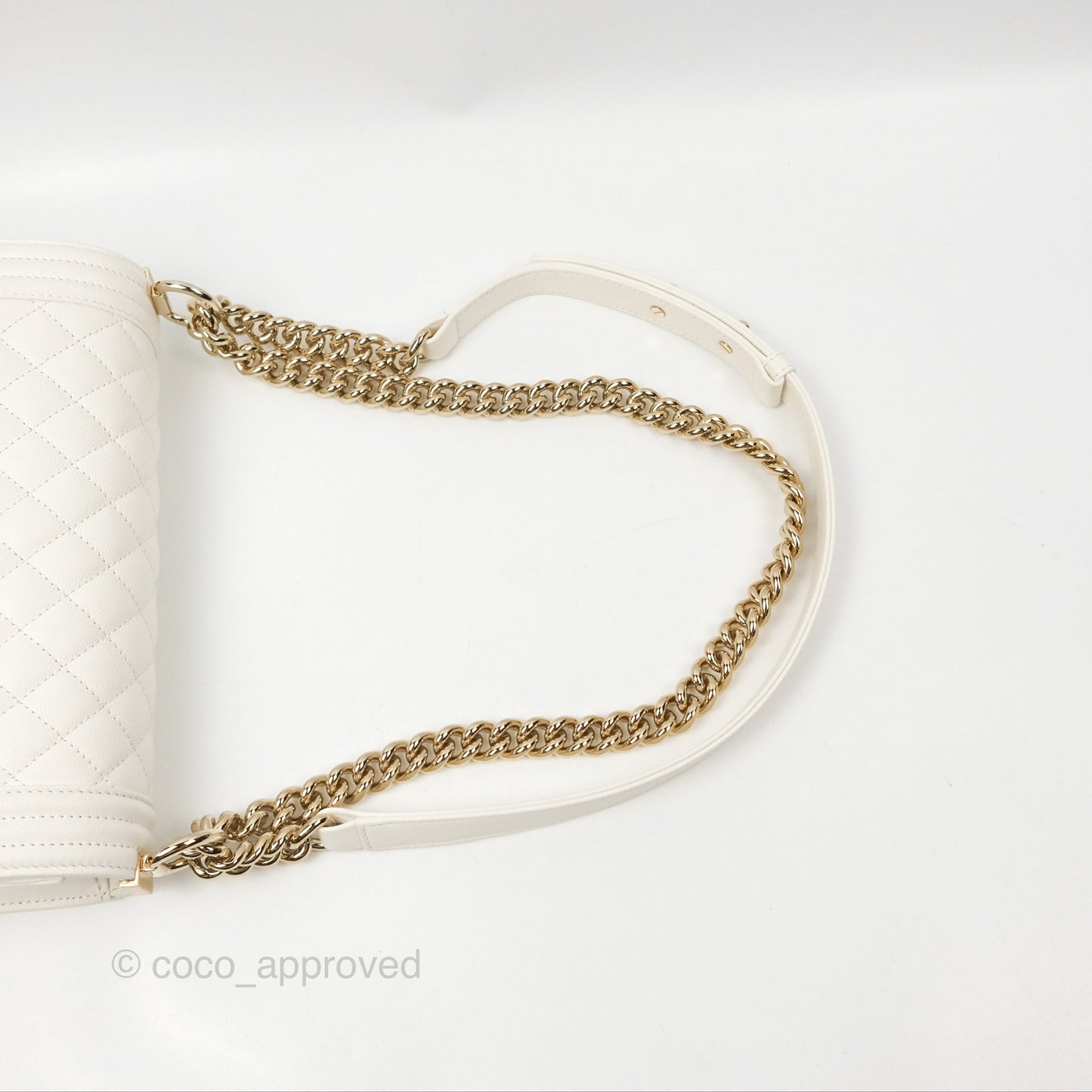 Chanel Medium Boy Quilted White Caviar Gold Hardware