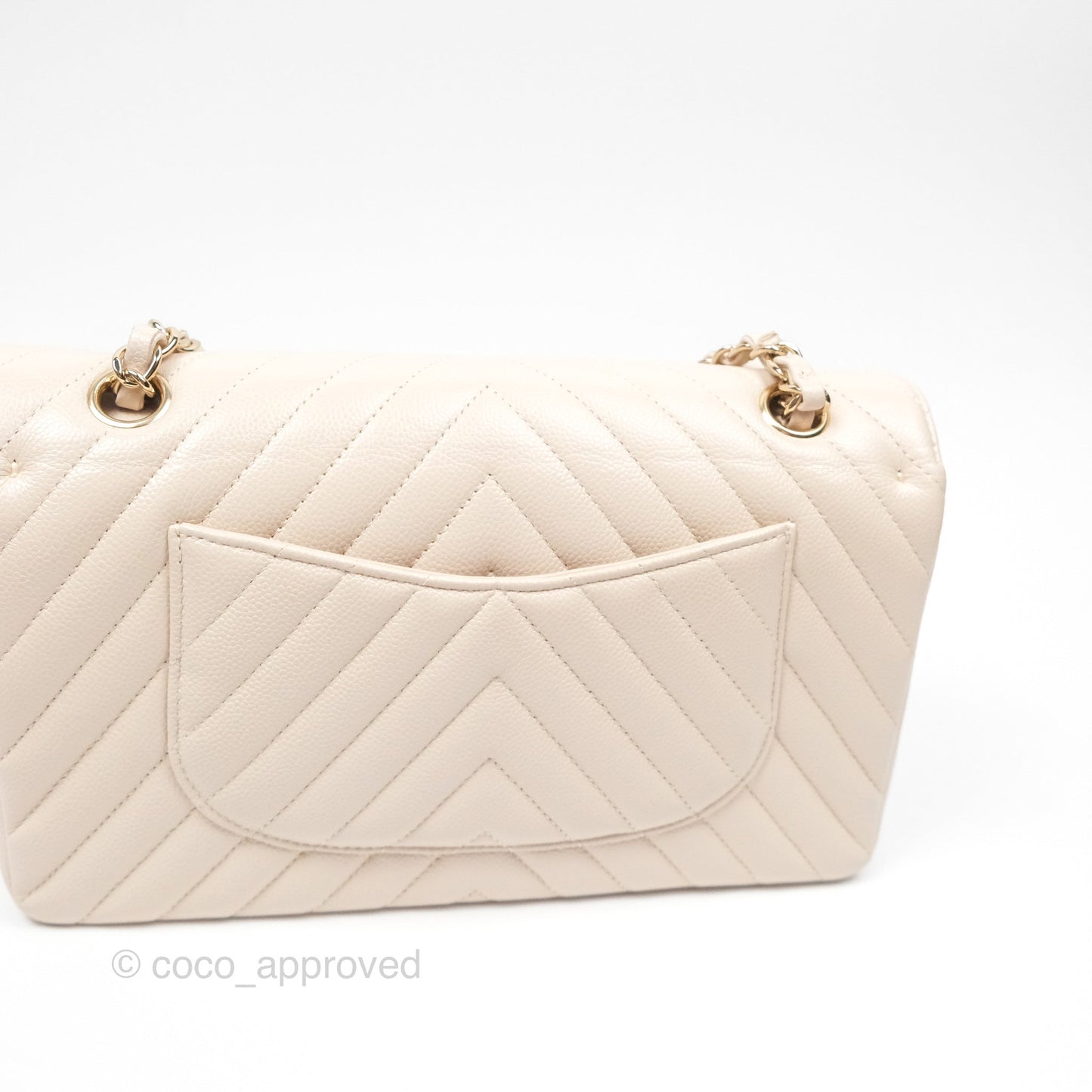 Chanel Classic M/L Medium Double Flap Chevron Light Beige Caviar Gold Hardware 20B