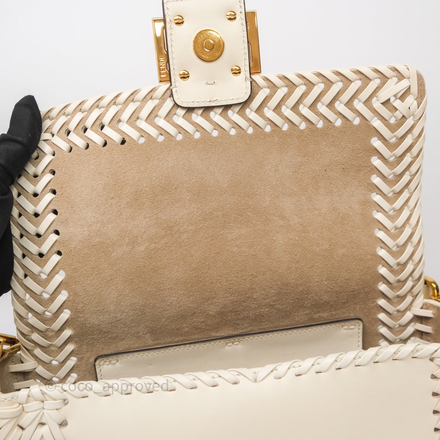 Fendi Braided Leather Baguette Bag Ivory Gold Hardware