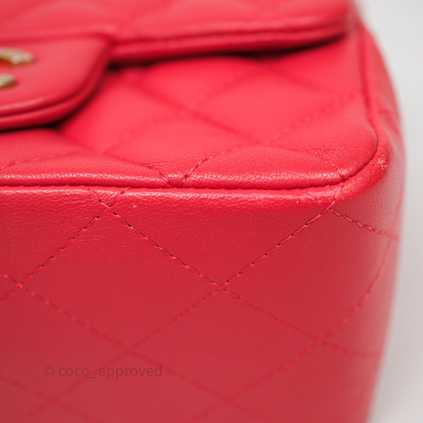 Chanel Mini Square Quilted Red Lambskin Aged Gold Hardware