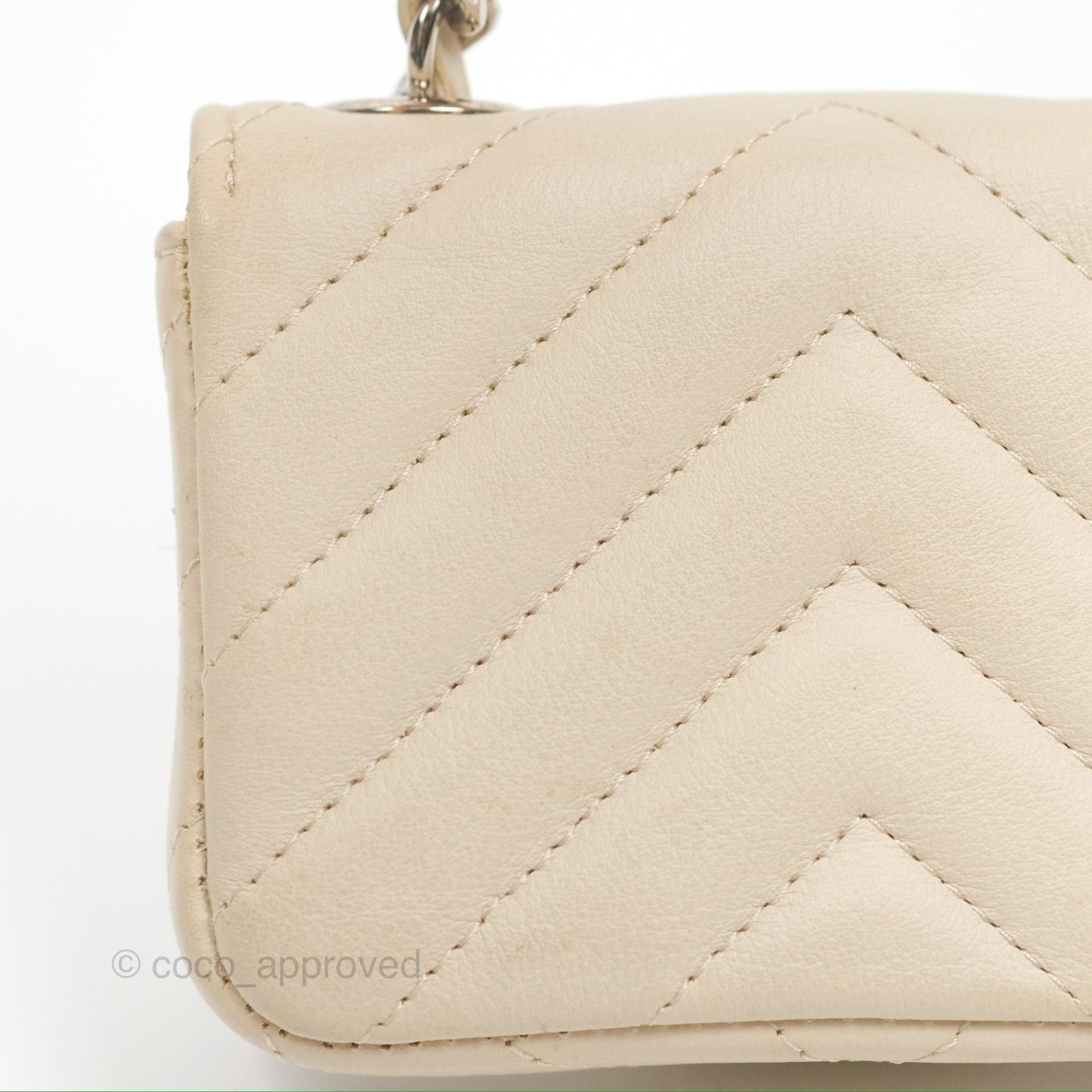 Chanel Mini Card Holder Chain Belt Bag Chevron Ivory Calfskin Silver Hardware