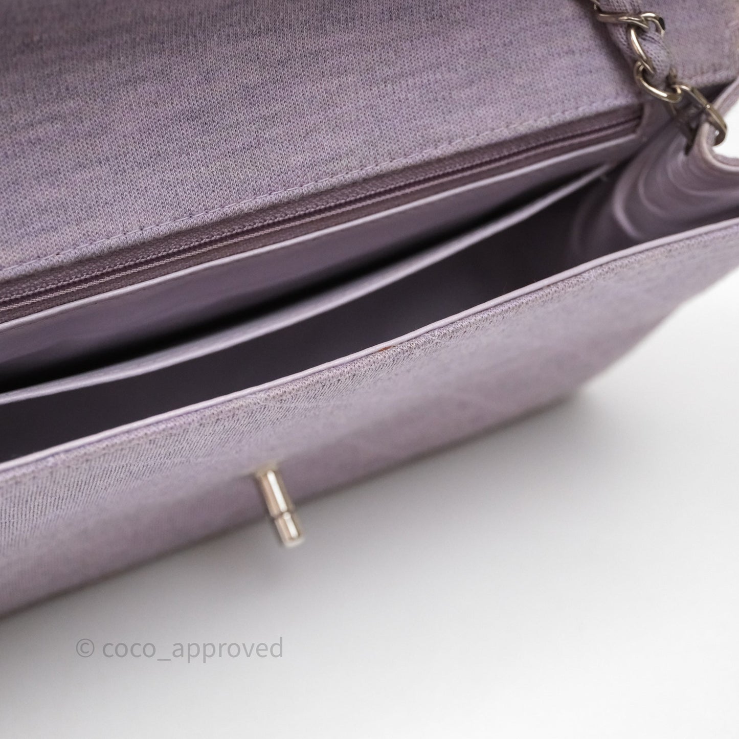 Chanel Medium Single Jersey Flap Bag Purple Silver Hardware