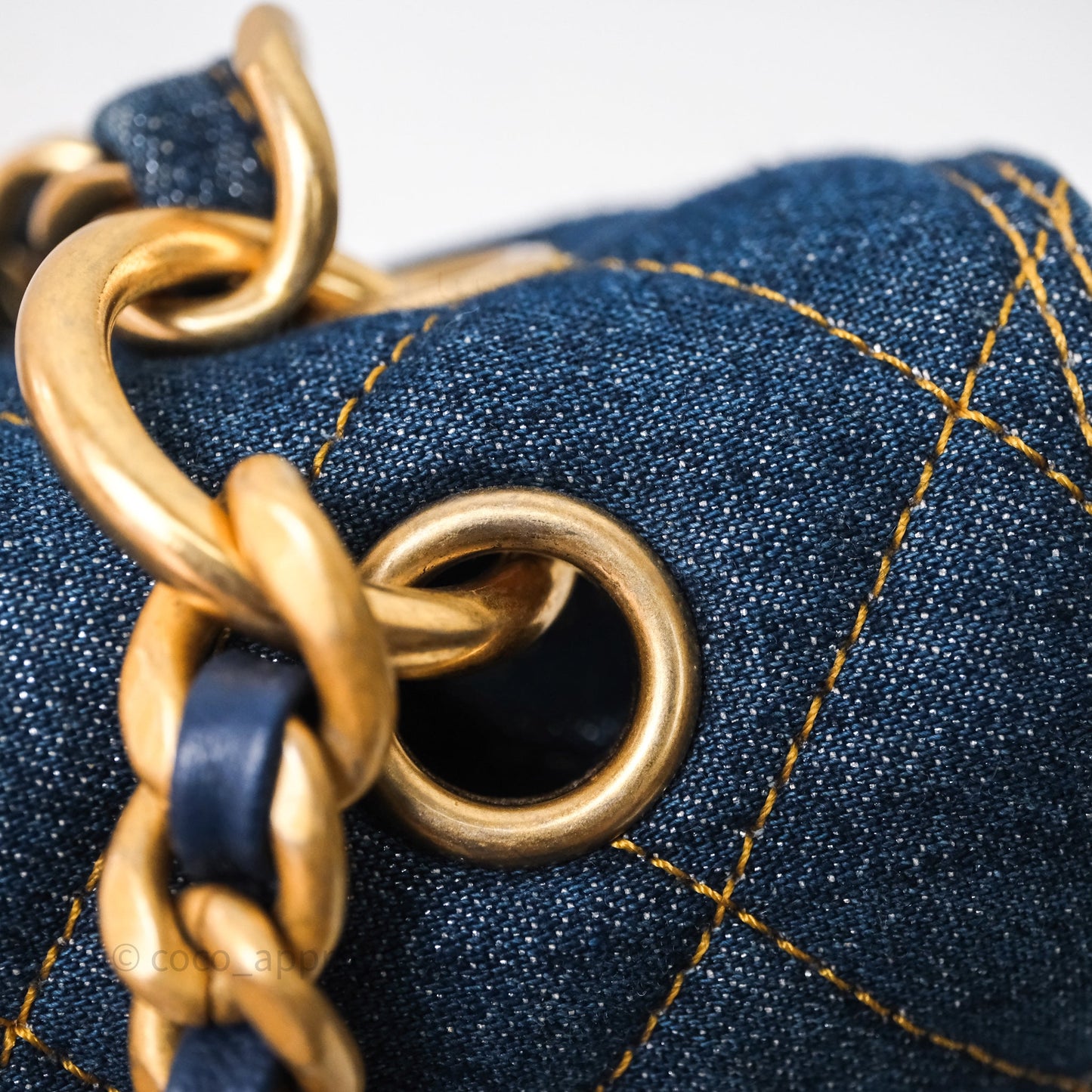 Chanel Square Flap Bag Denim Aged Gold Hardware