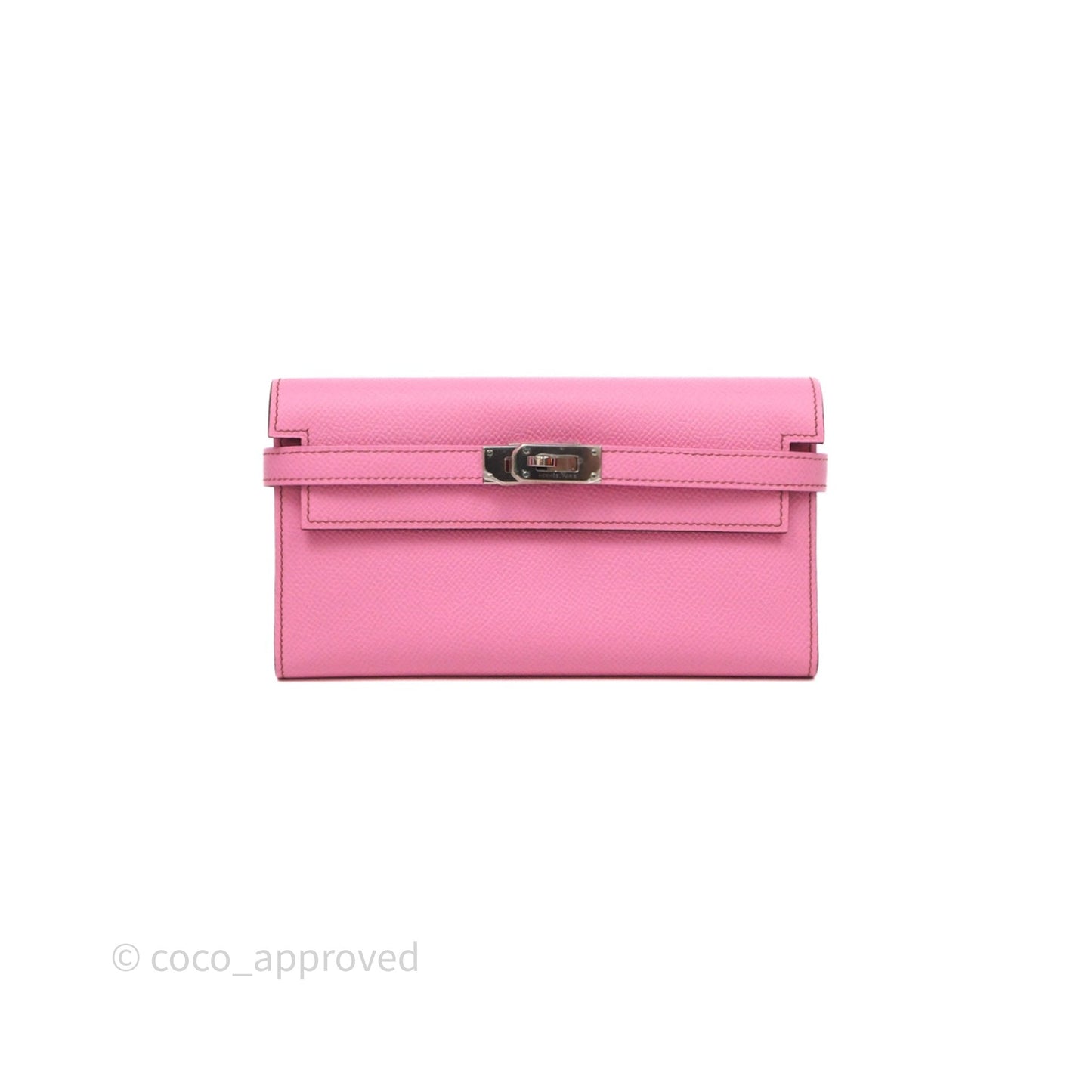 Hermès Kelly Wallet Bubblegum Epsom Palladium Hardware